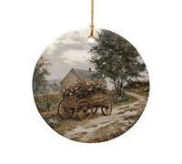 Ceramic Hanging Ornament Rustic Old-Fashioned Wagon Filled With Flowers Personalised Christmas Hanging Ornaments Circle Souvenir For Family Friends Party