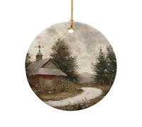 Ceramic Hanging Ornament Rustic Old-Fashioned Weather Vane On A Barn Roof Art Christmas Hanging Ornaments Circle Christmas Tree Ornaments For Anniversary Women Festive