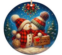 Ceramic Hanging Ornament Snowman Couple Art Art Christmas Hanging Ornaments Printing Ornaments For Crafts Women Lover