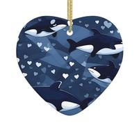 Ceramic Hanging Ornaments Double Sided Blue Killer Whale Print Holiday Decorations for Home and Shop