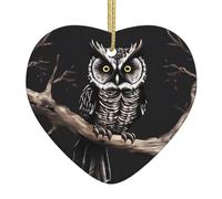 Ceramic Hanging Ornaments Double Sided Late Night Owl Print Holiday Decorations for Home and Shop