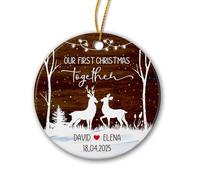 Ceramic Hanging Our 1St Together Couple Deer Ceramic Ornament Personalised Christmas Baubles Funny Ceramics Xmas Ornament For Party Family Holiday
