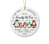 Ceramic Hanging Our First As A Family Of 5 Christmas Tree Decoration Novelty Ceramic Ornament Double Sided Christmas Baubles For Home Decor Party Holiday
