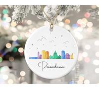 Ceramic Hanging Pasadena City Scape Pasadena Landmarks Skyline Graphic Ceramic Ornament Unique Christmas Tree Decoration Funny Ceramics Xmas Ornament For Home Decor Party Holiday 7.3CM