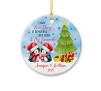 Ceramic Hanging Penguin Couple Christmas Baubles Double Sided Ceramics Xmas Ornament Funny Christmas Tree Decoration Party