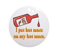 Ceramic Hanging Put Hot Sauce On My Hot Sauce Round Ceramic Ornament Novelty Ceramics Xmas Ornament Double Sided Christmas Tree Decoration For Home Decor Party Family 7.3CM