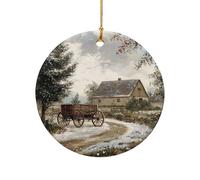 Ceramic Hanging Rustic Old-Fashioned Horse-Drawn Wagon Near The Barn Circle Xmas Tree Hanging Personalised Souvenir For Grandparents Festive Crafts