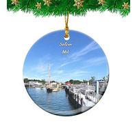 Ceramic Hanging Salem Ferry Massachusetts Travel Ceramic Ornament Personalised Christmas Baubles Double Sided Ceramics Xmas Ornament For Home Decor Family Holiday 7.3CM