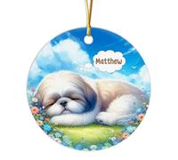 Ceramic Hanging Shih Tzu Hanging Ornaments Novelty Christmas Tree Decoration Personalised Ceramics Xmas Ornament For Party Gift Friends 7.3 CM