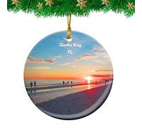 Ceramic Hanging Siesta Key Sunset Florida Travel Ceramic Ornament Funny Christmas Baubles Unique Ceramics Xmas Ornament For Home Decor Holiday Party 7.3CM