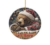 Ceramic Hanging Snow Grizzly Bear Art Xmas Decor Circle Christmas Tree Ornaments For Family Anniversary Home