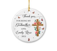 Ceramic Hanging Thank You For Being My Godmother Ceramic Ornament Novelty Christmas Tree Decoration Double Sided Ceramics Xmas Ornament For Family Party Home Decor 7.3CM