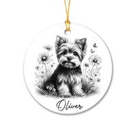 Ceramic Hanging Yorkshire Terrier Dog Ceramic Ornament Keepsake Christmas Baubles Double Sided Ceramics Xmas Ornament For Home Decor Party Family 7.3CM