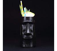 Ceramic Hawaiian Cocktail Mug, Tiki Mugs/700ml - Cute Exotic Cocktail Glasses, Tiki Bar Professional Hawaiian Party Barware (Black)
