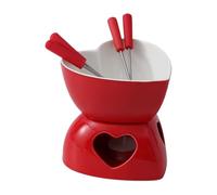 Ceramic Heart Fondue Cup Set with Forks and Tea Light Chocolate Melting Cup for Dessert Candy Cheese Butter | Romantic Table Fondue for Christmas Family Party