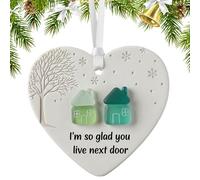 Ceramic Heart Sea Glass Ornament, Christmas Tree Ceramic Love Heart Friendship Pendant, Sea Glass Hangable Winter Friendship Keepsake For Friends Students Adults Girls Women