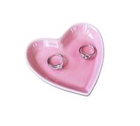 Ceramic Heart Shape Jewelry Tray For Display And Key Storage - Desktop Decorative Ornament For Storing Jewelry(Pink)