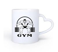 Ceramic Heart-Shaped handleCeramic Cups with Handles Gymnastics Muscled Iron Sport Logo 11oz/320ml Perfect for Kitchens, Restaurants & Cafes, Great Gift Idea