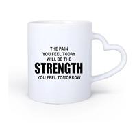 Ceramic Heart-Shaped handleCoffee and Tea Cups Transform Today's Pain Into Tomorrow's Strength Inspirational Quote Perfect 11oz/320ml and Microwave-Safe
