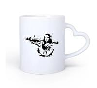 Ceramic Heart-Shaped handleCoffee Milk Tea Ceramic Mugs Mona Lisa Rocket Launcher Da Vinci Doodle 11oz/320ml Unique Office Gift for Women & Men