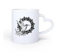 Ceramic Heart-Shaped handleCoffee Mug, Hummingbird Totem Bird with Frame Sun Sign 11oz/320ml Perfect for Kitchens, Restaurants & Cafes, Great Gift Idea
