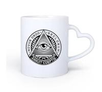 Ceramic Heart-Shaped handleMug - Ceramic All Seeing Eye Pyramid Eye Illuminati Symbol 11oz/320ml Humorous Gift for Coffee Lovers, Work Besties, Coworkers & Friends