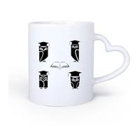Ceramic Heart-Shaped handleMug - Ceramic Learned Owl with College Hat Open Book School 11oz/320ml Perfect for Kitchens, Restaurants & Cafes, Great Gift Idea
