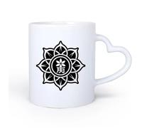 Ceramic Heart-Shaped handleNovelty Gift Mug a Glyph Style icon of Floral Buddhist Symbol 11oz/320ml Cappuccino, Latte Macchiato, Tea, Espresso