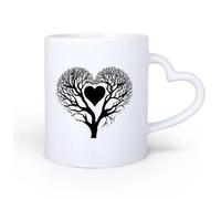 Ceramic Heart-Shaped handleNovelty Gift Mug Silhouette of a Tree with a Heart in the Middle 11oz/320ml Cappuccino, Latte Macchiato, Tea, Espresso