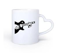 Ceramic Heart-Shaped handleWhite Mugs Electric Guitar Musical Instrument Guitarist 11oz/320ml Perfect for Kitchens, Restaurants & Cafes, Great Gift Idea