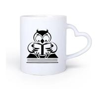 Ceramic Heart-Shaped handleWhite Mugs Owl with Book Funny Bird Reading Book Shop 11oz/320ml Perfect for Kitchens, Restaurants & Cafes, Great Gift Idea