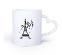Ceramic Heart-Shaped handleWhite Mugs Paris Eiffel Tower France Tree Branch Flower 11oz/320ml Perfect for Kitchens, Restaurants & Cafes, Great Gift Idea