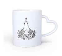 Ceramic Heart-Shaped handleWhite Mugs Welcome Namaste Hands Yoga Meditation Room 11oz/320ml Perfect for Kitchens, Restaurants & Cafes, Great Gift Idea