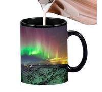 Ceramic Heat Changing Reveal Mug - 350ml Auror-a Magic Color Changing Cup, Northern Lights Design Mug, Heat Sensitive Cute Drink Cup - Emerald