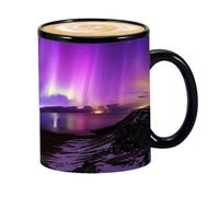 Ceramic Heat Changing Reveal Mug - 350ml Auror-a Magic Color Changing Cup, Northern Lights Design Mug, Heat Sensitive Cute Drink Cup - Dark Violet