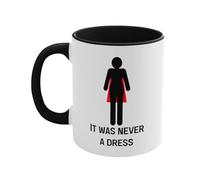 Ceramic Heat Sensitive Magic Cup with It was Never A Dress Design Color Changing Mug Dishwasher and Microwave Safe Double Sided for Women Empowerment Statement (Black)