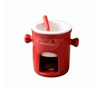 Ceramic Heating Mug with Candle Warmer for Melting Set with Fork and Side Handles for Cozy Dessert Parties Suitable for Home Kitchen Dining Table, Red, 280ml
