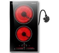 Ceramic Hob 2 Zone, 2 Ring Electric Hob Sliding Control, 30cm Built-in & Countertop Hob, 2 Ring Ceramic Hob 2800 W, 220-240V with Plug, Safety Lock, Timer, Karienvir