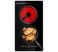 Ceramic Hob,29cm Built-in 2 Zones Electric Hob,3000W,Built in Black Glass Cooker with Touch Control, Child Safety Lock, Timer