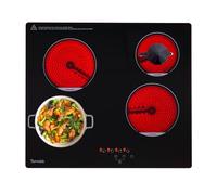 Ceramic hob, 4 zone ceramic hob, glass ceramic hob 60 cm, electric hob 6000W, integrated electric hob, built-in hob, with child lock, touch control, residual heat indicator, timer, Topwish