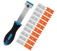 Ceramic Hob Scraper Glass Squeegee Cleaning Tool with Replacement Metal and Plastic Blades for Window Cooker Oven Cooker Kitchen Floor (Long, Blue+20 Blades)
