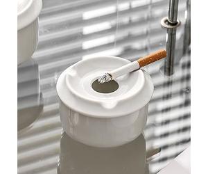 Ceramic Holder, Glossy White Ash Tray with Lid, Windproof Modern Ashtray, Heat Resistant, for Home office Decoration Indoor or Outdoor (Size : 11.5 * 7cm)