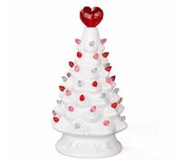 Ceramic Holiday Tree - White Decorative Tree, Heart Shaped Valentine Figurine | Vintage Lighted Ceramic Valentine Tree, Indoor Display With Heart Topper For Valentine's Day And Holiday Decor Supplies