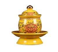 Ceramic Holy Offering Cup for Water, Yellow Classic Buddhist Ritual Use