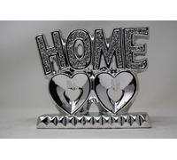 Ceramic HOME Double Heart Ornament - 20cm Silver Romantic Sculpture for Couples, Elegant Wedding, Anniversary, Valentine’s Day Gift & Modern Home Décor Accent