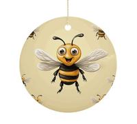 Ceramic Honey Bee Christmas Ornament 3 Inch Round Hanging Ornaments Double Sided Holiday Tree Decoration for Xmas Wreath Gift Tag Party Favor Wedding Keepsake Souvenir Home Decor
