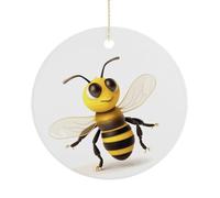 Ceramic Honey Bee Christmas Ornament 3 Inch Round Hanging Ornaments Double Sided Holiday Tree Decoration for Xmas Wreath Gift Tag Party Favor Wedding Keepsake Souvenir Home Decor