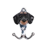 Ceramic Hook By And Mary Dachshund Black + Tan With Chrome Finish