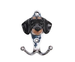 Ceramic Hook By And Mary Dachshund Black + Tan With Chrome Finish