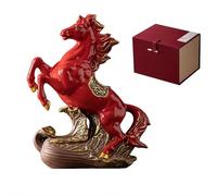 Ceramic Horse Statue, Chinese Feng Shui Horse Figurines for Fire Horses Year 2026 Zodiac Animal Sculpture, Red Horses Figurines for Wealth Luck Success, Tabletop Ornament for Tea Tables and Gifts